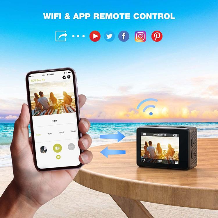 WIFI Wide-angle EIS Anti-shake Touch Color Dual-screen Remote Control Video Sports Camera(Q60TR) - Sports Camera by buy2fix | Online Shopping UK | buy2fix