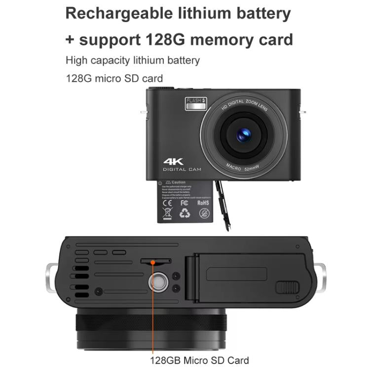 4K HD Touch Screen Digital Micro SLR Camera MP3 DSLR Camcorder 64MP Anti-Shake Vlogging Video Camera(White) - Video Cameras by buy2fix | Online Shopping UK | buy2fix