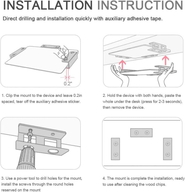 Under Desk Laptop Tablet Storage Mount Kit Office Storage Organize(Black) - Laptop Stand by buy2fix | Online Shopping UK | buy2fix