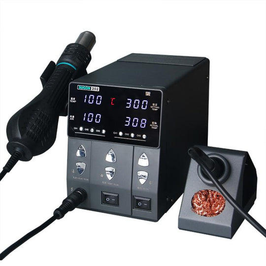 SUGON 202 2 In 1 Soldering Iron Dual Display Cell Phone Repair Hot Air Thermostat Soldering Station Combination Set US Plug