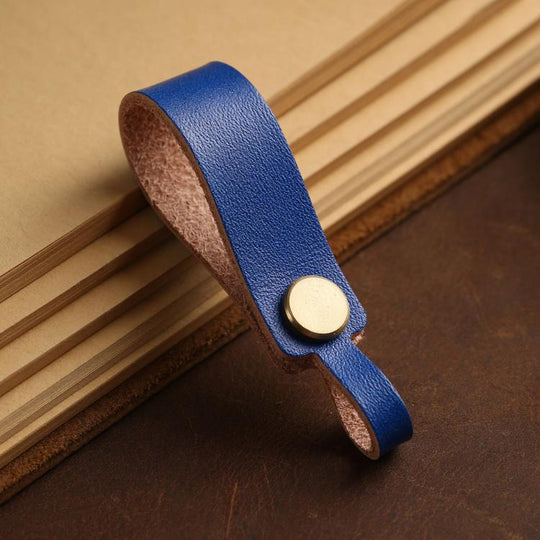 Hallmo Universal Cowhide Handmade Lanyard Keychain Car Remote Control Pendant(Dark Blue)