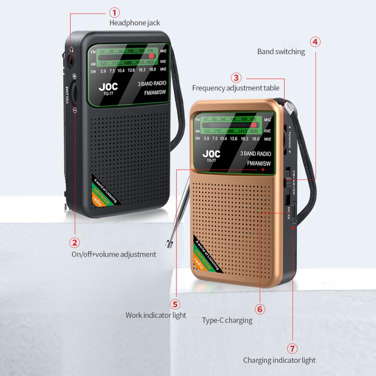 JOC TG-77 Mini FM / AM / SW Portable Full-Band Full-Channel Radio(Gold) - Radio Player by JOC | Online Shopping UK | buy2fix