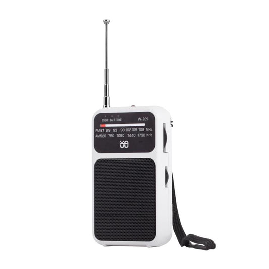 W-209 Mini Portable Rechargeable / Battery Dual-mode Powered Pointer FM Radio with Flashlight(White) - Radio Player by buy2fix | Online Shopping UK | buy2fix
