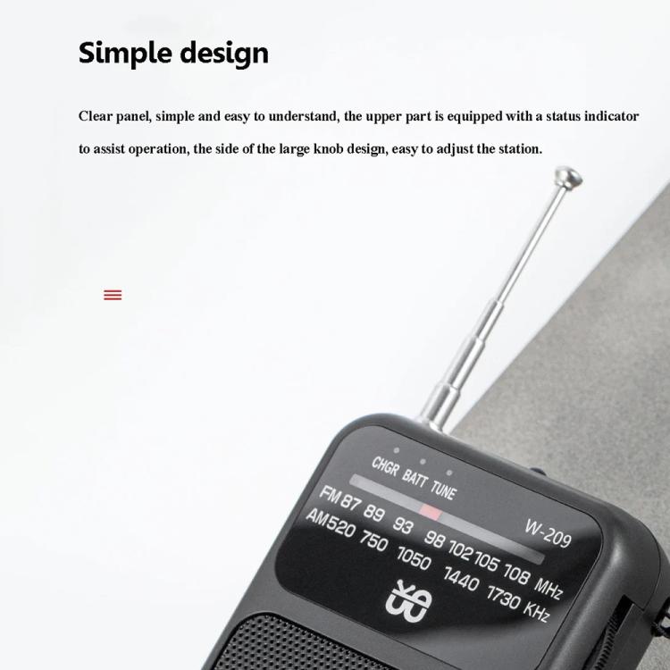 W-209 Mini Portable Rechargeable / Battery Dual-mode Powered Pointer FM Radio with Flashlight(White) - Radio Player by buy2fix | Online Shopping UK | buy2fix