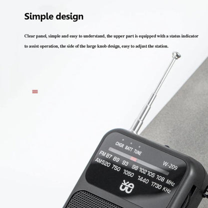 W-209 Mini Portable Rechargeable / Battery Dual-mode Powered Pointer FM Radio with Flashlight(White) - Radio Player by buy2fix | Online Shopping UK | buy2fix