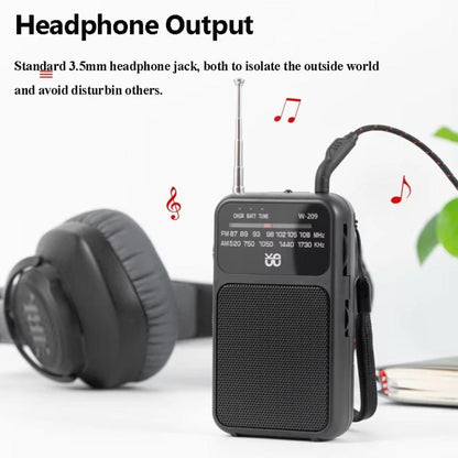 W-209 Mini Portable Rechargeable / Battery Dual-mode Powered Pointer FM Radio with Flashlight(Blue) - Radio Player by buy2fix | Online Shopping UK | buy2fix