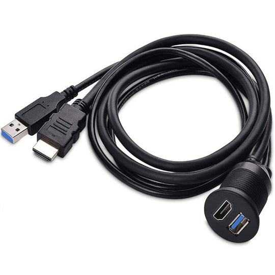 2m USB3.0+HDMI Car Waterproof Cable Motorcycle Boat Dashboard Extension Wire(Black)