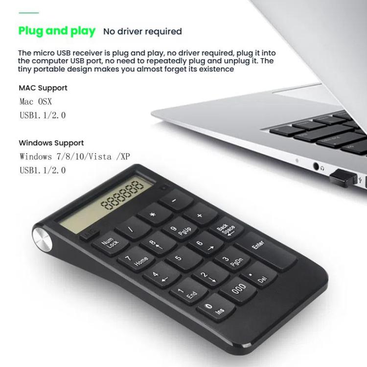2.4G Dual-Mode Display Digital Keypad Cashier Office Computer Rechargeable Wireless Keyboard - Mini Keyboard by buy2fix | Online Shopping UK | buy2fix