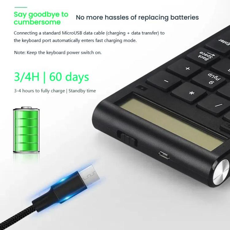 2.4G Dual-Mode Display Digital Keypad Cashier Office Computer Rechargeable Wireless Keyboard - Mini Keyboard by buy2fix | Online Shopping UK | buy2fix