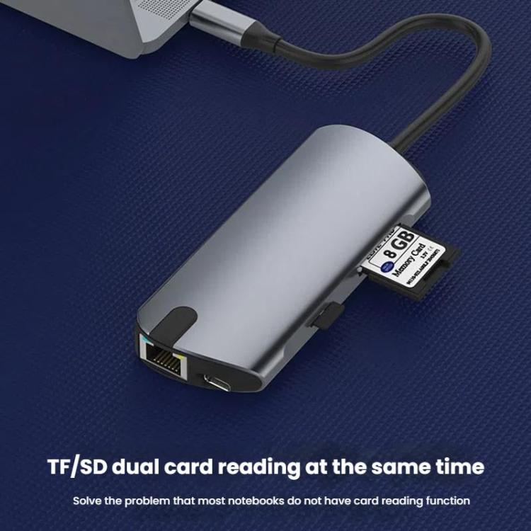 8-In-1 USB-C/Type-C Gigabit Ethernet Port Docking Station Hub HDMI 4K 30Hz - HUB with Lan adapter by buy2fix | Online Shopping UK | buy2fix