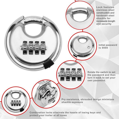 Coupler Gooseneck Hitch Trailer Lock For Heavy Trailer Transporter RV, Color: Silver + Combination Lock - Towing Bars by buy2fix | Online Shopping UK | buy2fix