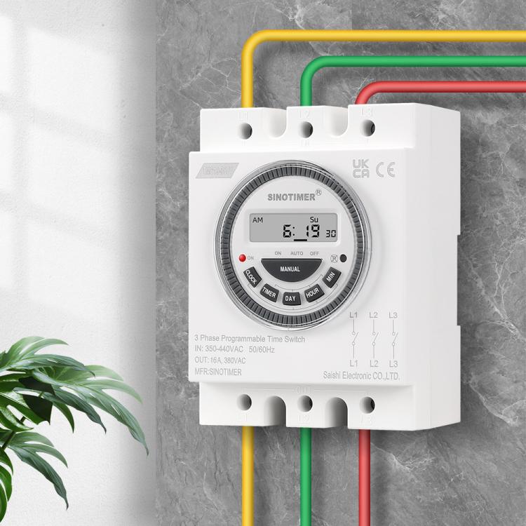 SINOTIMER TM619-380V 16A 3 Phase Timer Switch 7-Day Programmable Minimum Interval 1 Minute - Switch by SINOTIMER | Online Shopping UK | buy2fix