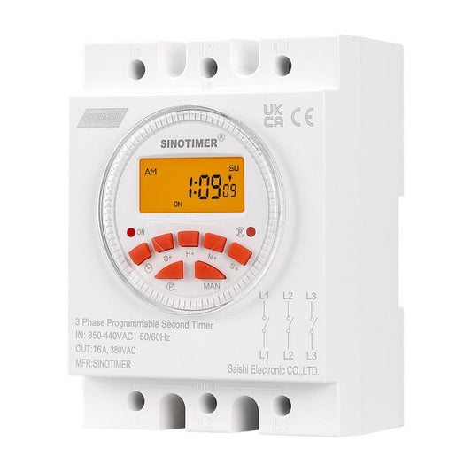 SINOTIMER CN109S-380V 16A 3 Phase Timer Switch 7-Day Programmable Minimum Interval 1s With Backlight - Switch by SINOTIMER | Online Shopping UK | buy2fix