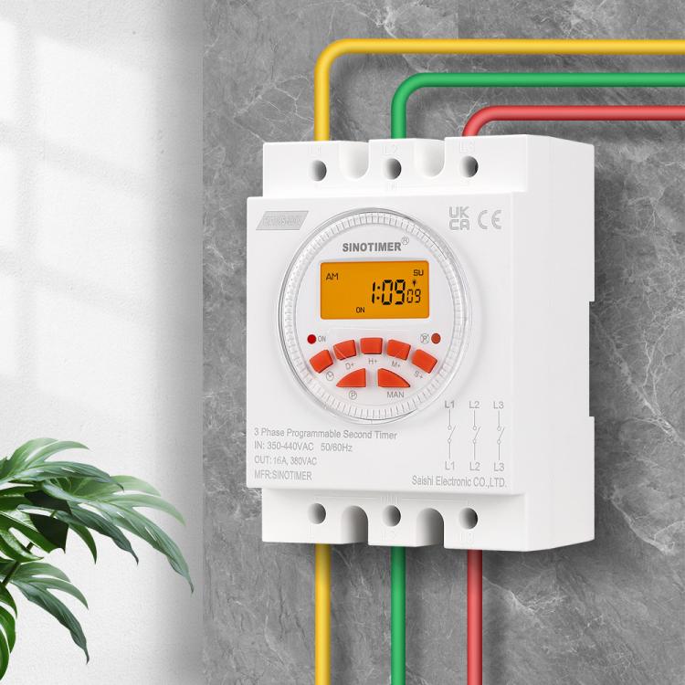 SINOTIMER CN109S-380V 16A  3 Phase Timer Switch 7-Day Programmable Minimum Interval 1s With Backlight - Switch by SINOTIMER | Online Shopping UK | buy2fix