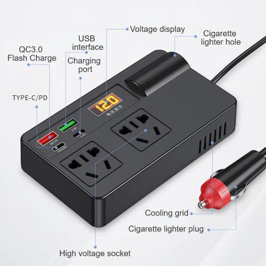 12V24V To 220V Car Multi-Function Inverter Socket Fast Charger(With Digital Display) - Others by buy2fix | Online Shopping UK | buy2fix