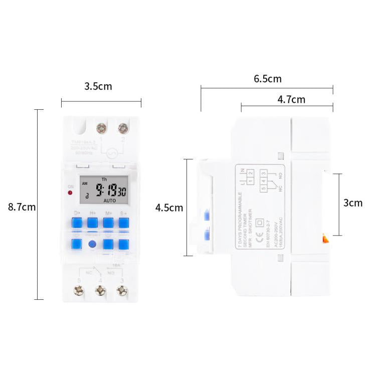 SINOTIMER TM919sA-2 220VAC 16A  1 Second Interval Programmable Digital Timer Switch 7 Days Auto ON OFF Din Rail Mounted - Switch by SINOTIMER | Online Shopping UK | buy2fix