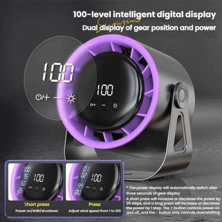 100-Gear High-Speed Circulating Fan Rechargeable Desktop Digital Display Turbo Wall-Mounted Fan, Style: Clip Gray - Electric Fans by buy2fix | Online Shopping UK | buy2fix