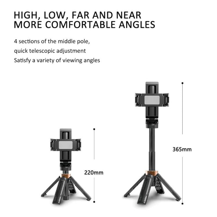 Pocket Mini Selfie Stick 3 In 1 Extendable Grip Phone Tripod With Bluetooth Remote Control(Black) - Stand by buy2fix | Online Shopping UK | buy2fix