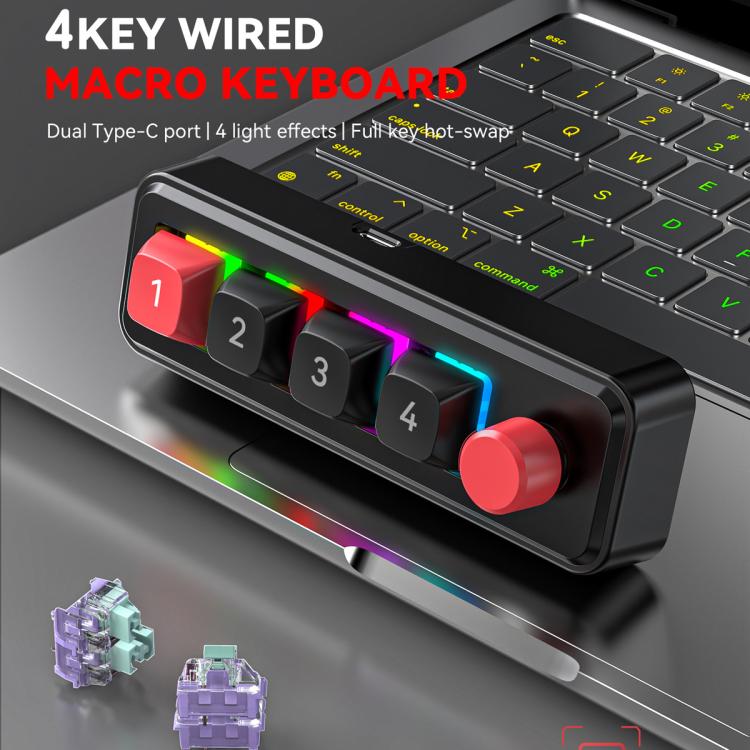 MKESPN 4-Key Macro Programmable Mechanical Gaming Keyboard With Dual USB-C Ports Hot-Swappable RGB Backlit 816B Black - Wired Keyboard by MKESPN | Online Shopping UK | buy2fix