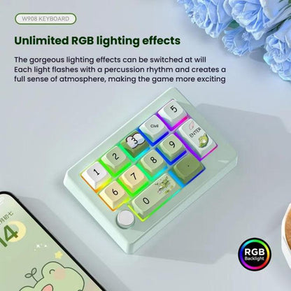 MKESPN W908 Wireless Tri-Mode Hot-Swappable Macro-Defined RGB Backlit Gaming Mechanical Keypad(Light Green) - Mini Keyboard by MKESPN | Online Shopping UK | buy2fix
