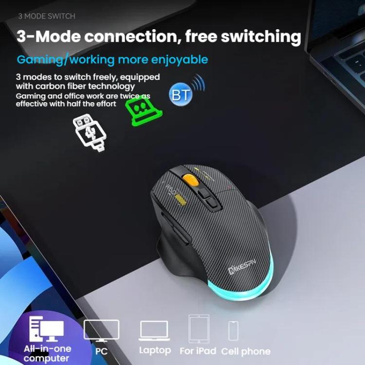 MKESPN W601 Silent Wireless Tri-mode Macro Gaming Mouse Carbon Fiber 12800DPI Bluetooth Mouse(Black) - Wireless Mice by MKESPN | Online Shopping UK | buy2fix
