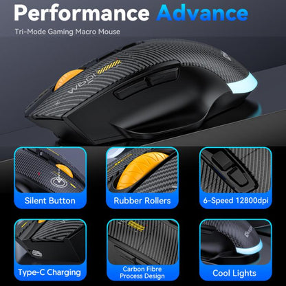 MKESPN W601 Silent Wireless Tri-mode Macro Gaming Mouse Carbon Fiber 12800DPI Bluetooth Mouse(White) - Wireless Mice by MKESPN | Online Shopping UK | buy2fix