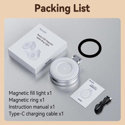 TELESIN S5-BGD-01 Mini Phone Magnetic Beauty Replacement Light Tri-color Temperature Portable Selfie Mirror Rotating Stretching Pocket Lamp - Selfie Light by TELESIN | Online Shopping UK | buy2fix