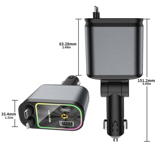 C3 Car Star Spotlight 4 In 1 Charger With Retractable Cable(Dark Gray) - Car Charger by buy2fix | Online Shopping UK | buy2fix