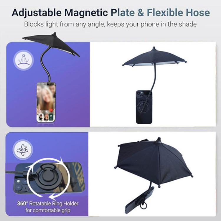 Magnetic Phon Mini Umbrella Waterproof Sunshade With Finger Ring(Black) - Ring Holder by buy2fix | Online Shopping UK | buy2fix