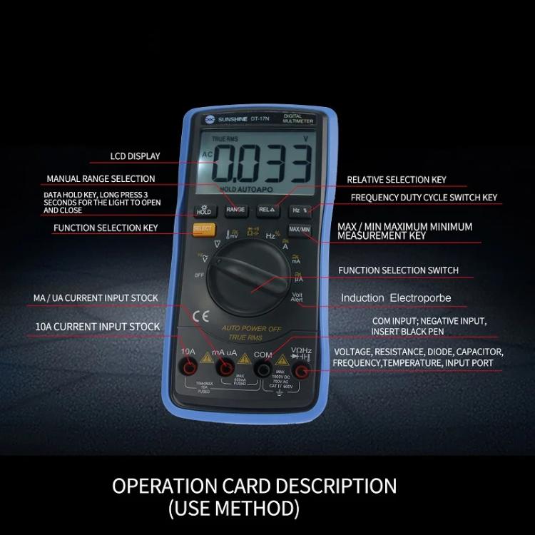 SUNSHINE DT-17N Auto Range Digital Multimeter LCD Display Tester Pen High Precision Measurement Of Capacitance Voltage Current - Digital Multimeter by SUNSHINE | Online Shopping UK | buy2fix