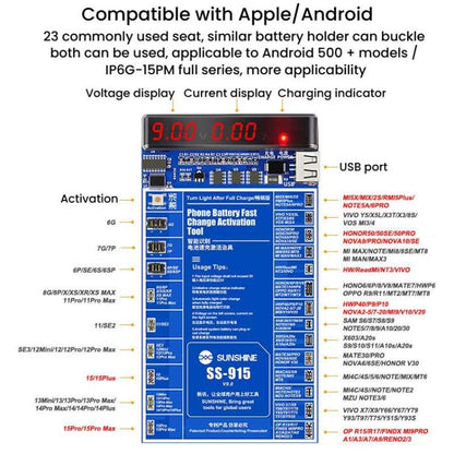 SUNSHINE SS-915 For iPhone Android Mobile Phone Repair Battery Charging Activation Board V9 Battery Test Activation Board Tool - Test Tools by SUNSHINE | Online Shopping UK | buy2fix