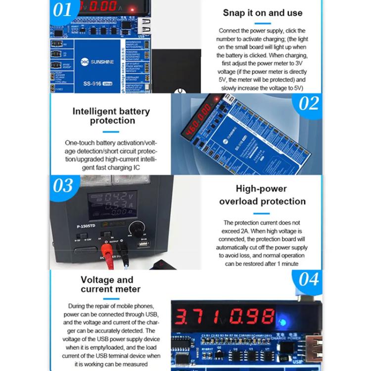 SUNSHINE SS-916 Ultra Charging Activation Fixture 5-9V Adaptive Voltage Support iPhone 16 Series and Android Models - Test Tools by SUNSHINE | Online Shopping UK | buy2fix