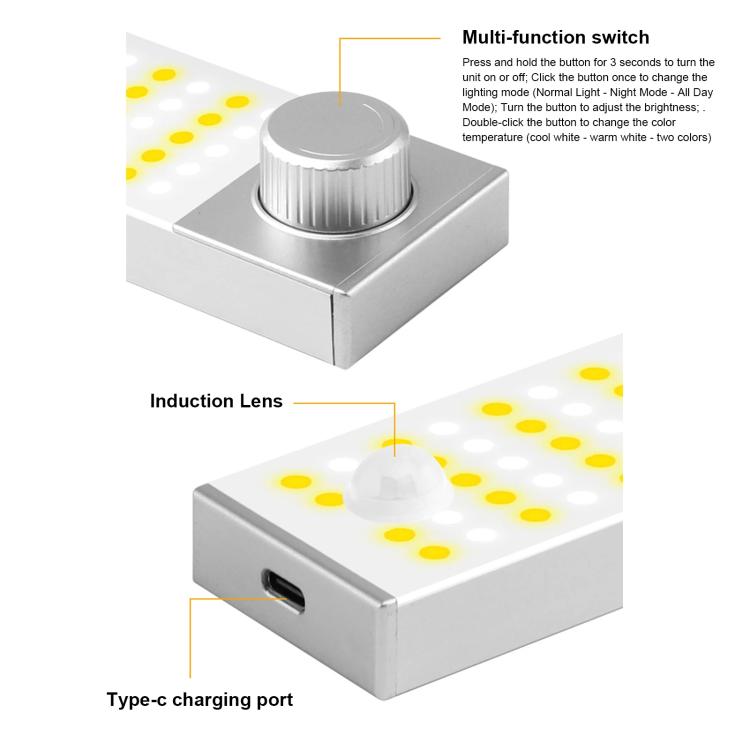 LED Cabinet Light Magnetic Motion Sensor Rechargeable Lamp 128 LEDs 3-color Temperature XN01 - Sensor LED Lights by buy2fix | Online Shopping UK | buy2fix