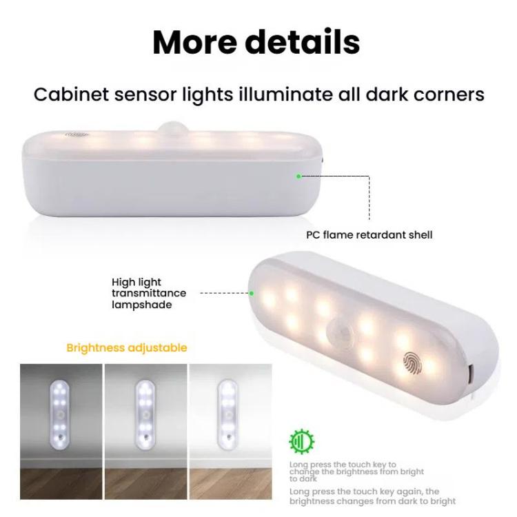 Magnetic LED Cabinet Light Motion Sensor Rechargeable Lamp 20 LEDs 3-color Temperature A68-3A-11cm - Sensor LED Lights by buy2fix | Online Shopping UK | buy2fix