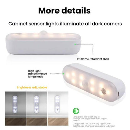 Magnetic LED Cabinet Light Motion Sensor Rechargeable Lamp 20 LEDs 3-color Temperature A68-3A-11cm - Sensor LED Lights by buy2fix | Online Shopping UK | buy2fix