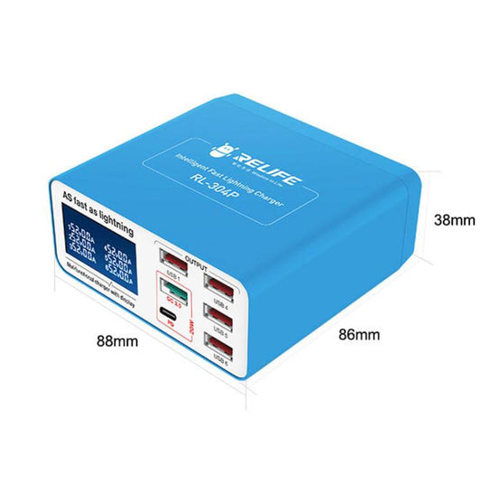 RELIFE RL-304P 6 Port Smart Digital Display Fast Charger Mobile Phone PD3.0+QC3.0 USB Charging Pile(US Plug) - Multifunction Charger by RELIFE | Online Shopping UK | buy2fix