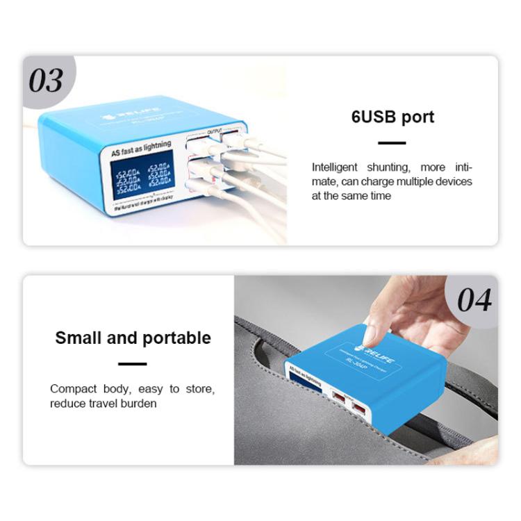 RELIFE RL-304P 6 Port Smart Digital Display Fast Charger Mobile Phone PD3.0+QC3.0 USB Charging Pile(US Plug) - Multifunction Charger by RELIFE | Online Shopping UK | buy2fix
