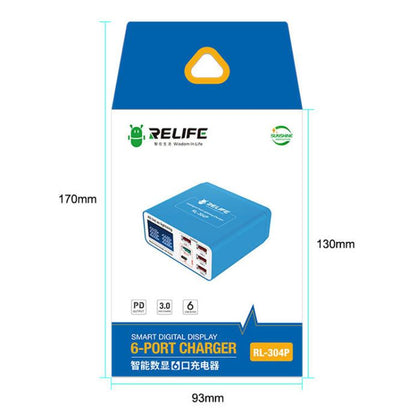 RELIFE RL-304P 6 Port Smart Digital Display Fast Charger Mobile Phone PD3.0+QC3.0 USB Charging Pile(US Plug) - Multifunction Charger by RELIFE | Online Shopping UK | buy2fix
