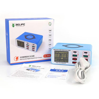 RELIFE RL-304S Multifunctional Smart Digital Display 8 Port Fast Charger USB Support PD+QC3.0 Mobile Phone Charger(EU Plug) - Multifunction Charger by RELIFE | Online Shopping UK | buy2fix