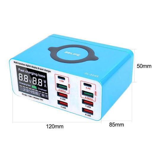 RELIFE RL-304S Multifunctional Smart Digital Display 8 Port Fast Charger USB Support PD+QC3.0 Mobile Phone Charger(EU Plug) - Multifunction Charger by RELIFE | Online Shopping UK | buy2fix