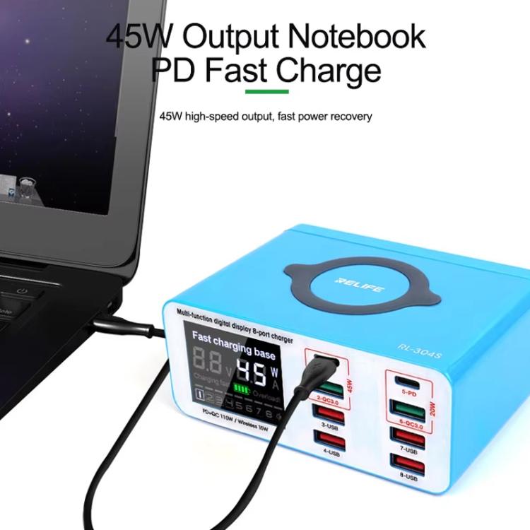 RELIFE RL-304S Multifunctional Smart Digital Display 8 Port Fast Charger USB Support PD+QC3.0 Mobile Phone Charger(EU Plug) - Multifunction Charger by RELIFE | Online Shopping UK | buy2fix