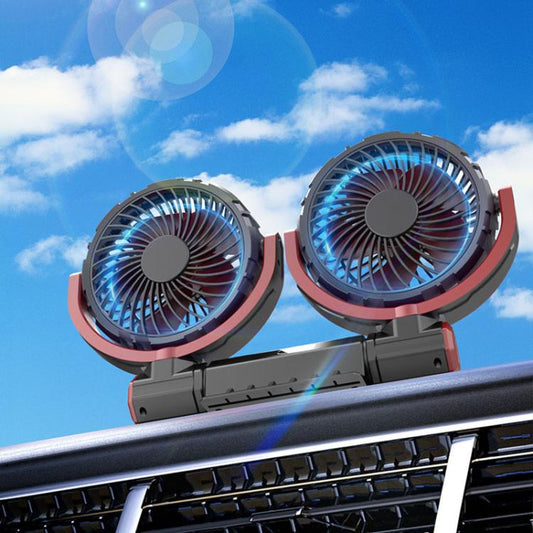 F7201 Car Foldable Rotating USB Dual-Head Fan(Black And Red) - Heating & Fans by buy2fix | Online Shopping UK | buy2fix