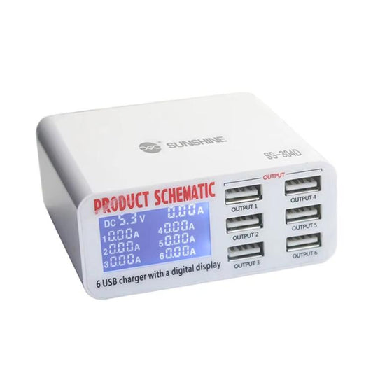 SUNSHINE SS-304D 6-Port USB Smart Charger Multi-Port Digital Display Fast Charging For Mobile Phone(EU Plug) - Multifunction Charger by SUNSHINE | Online Shopping UK | buy2fix