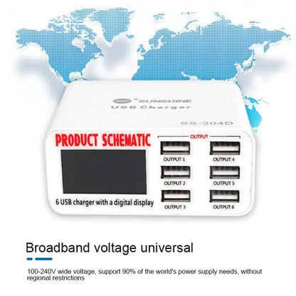 SUNSHINE SS-304D 6-Port USB Smart Charger Multi-Port Digital Display Fast Charging For Mobile Phone(US Plug) - Multifunction Charger by SUNSHINE | Online Shopping UK | buy2fix