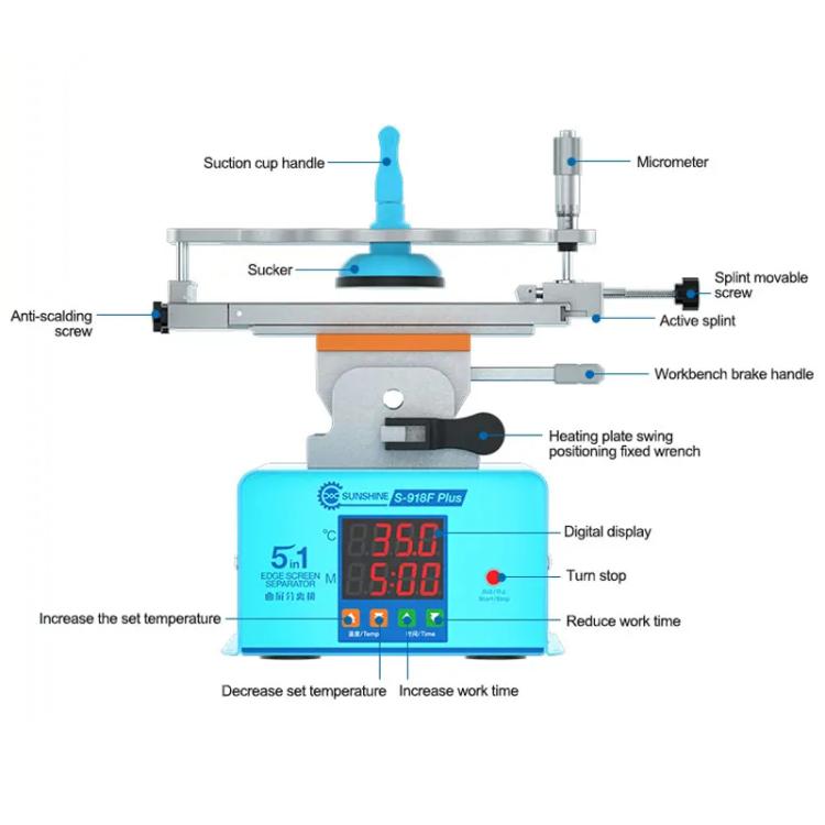 SUNSHINE S-918F Plus 5 In 1 Curved Screen Separator Mobile Phone LCD Screen Repair Separator Heating Platform(EU Plug) - Separation Equipment by SUNSHINE | Online Shopping UK | buy2fix