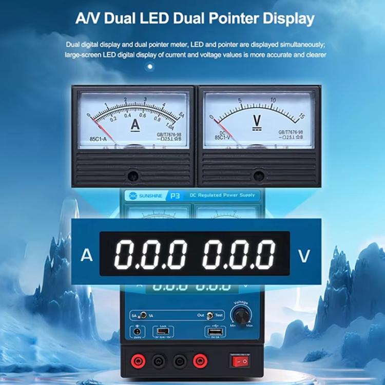 SUNSHINE P3 DC Regulated Power Supply 5V/8.4V/15V Switching Mobile Phone Repair Regulated Power Supply Meter(US Plug 110V) - Power Supply by SUNSHINE | Online Shopping UK | buy2fix