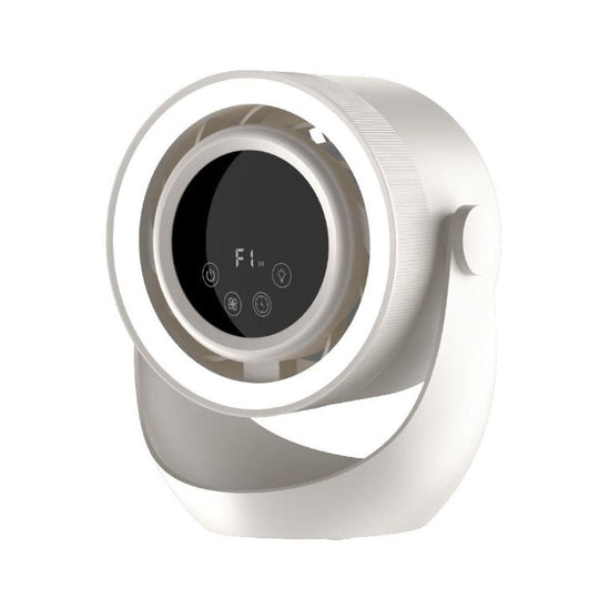 F158 Desktop Mini Multi-Speed Circulating Fan Timed Remote Control Lighted Fan, Style: Beige Plug-In