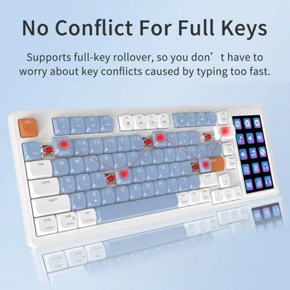 Ajazz AKP815 81 Keys Wired Mechanical Keyboard RGB Backlit LCD Screen Visual Programming Custom Driver Gaming Keyboard(Tea Axis Blue White Orange) - Wired Keyboard by Ajazz | Online Shopping UK | buy2fix