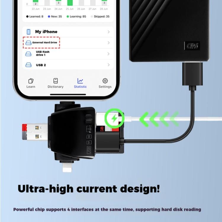 AJ-701 USB-A To USB-C / Type-C + Micro USB + 8 Pin 7-In-1 Universal Card Reader(Black) - U Disk & Card Reader by buy2fix | Online Shopping UK | buy2fix