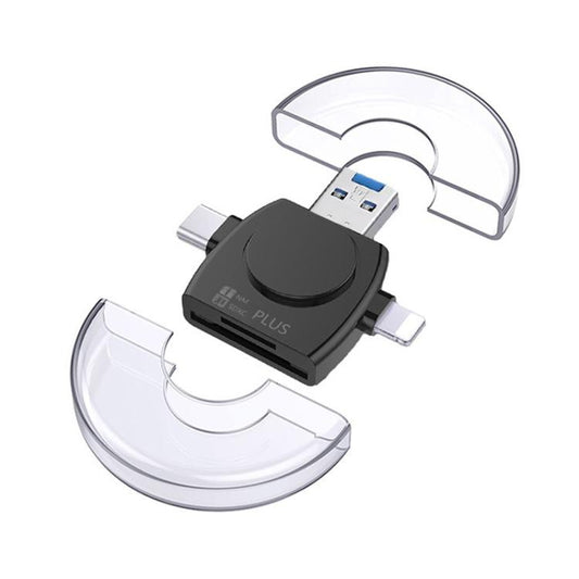 USB 3.0 To USB-C / Type-C / 8 Pin 6-In-1 Multifunctional TF / SD / NM Card Reader(Black) - U Disk & Card Reader by buy2fix | Online Shopping UK | buy2fix